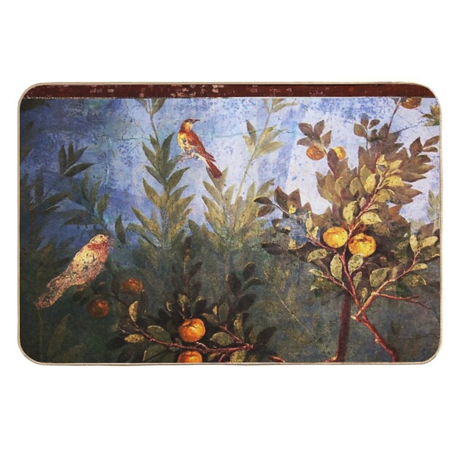 ANTIQUE ROMAN WALL PAINTING Flower Garden Flying Birds Over Quince Trees  Odorless Bath Mat
