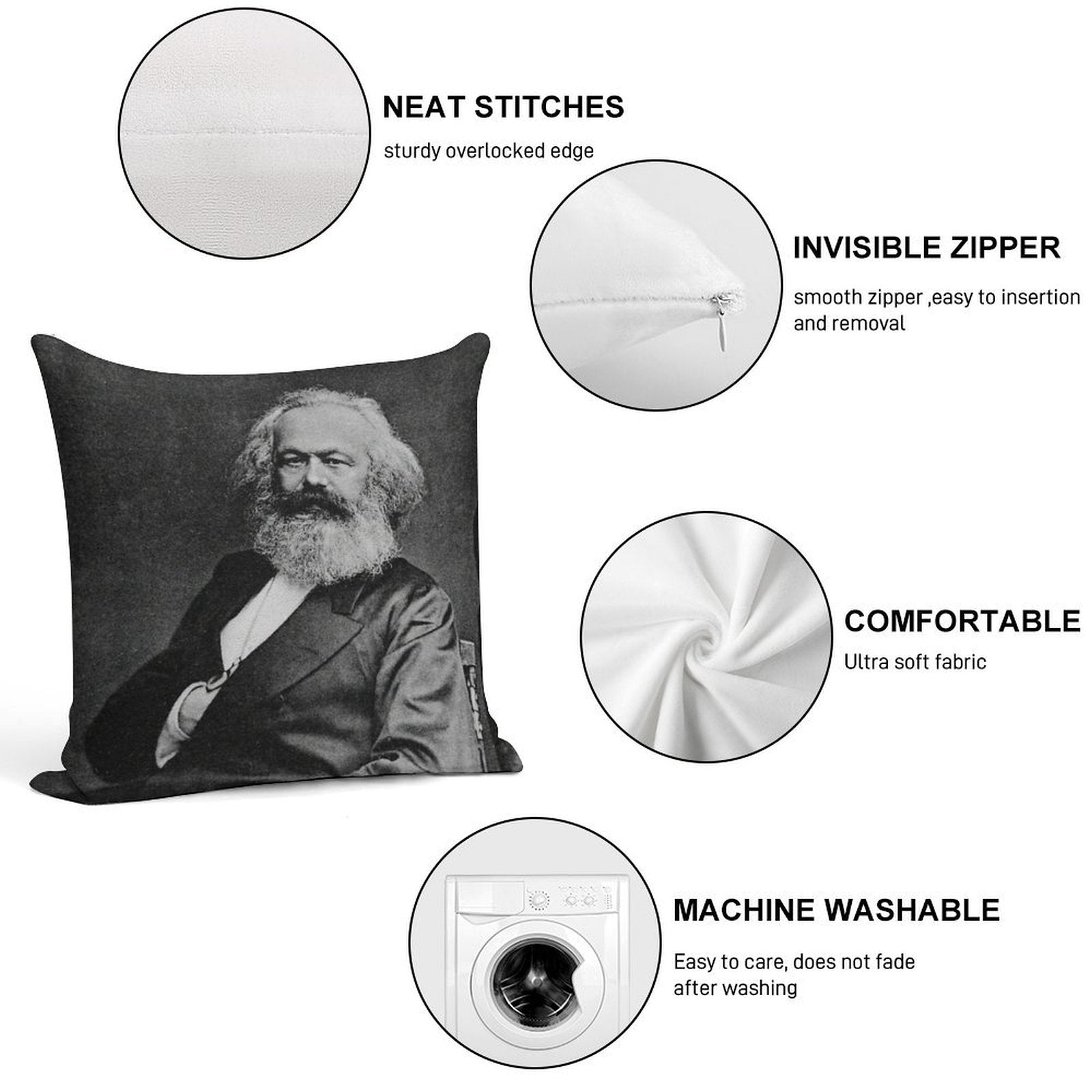 Karl Marx (best Quality) Soft Easy Maintenance Throw Pillow