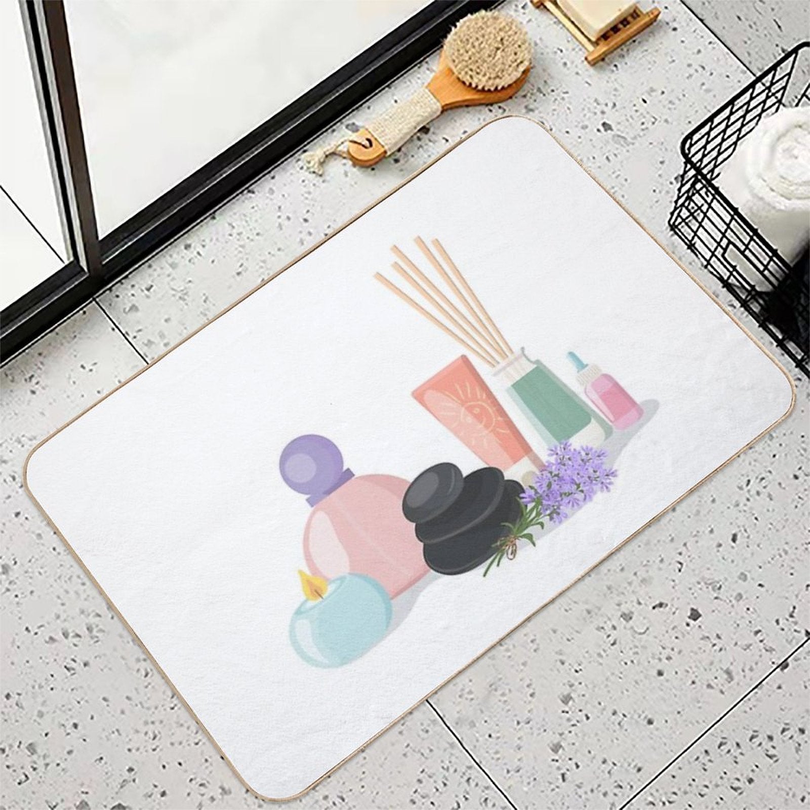 Wellness And Spa Still Life Concept, Vector Illustration  Eco-Friendly Bath Mat