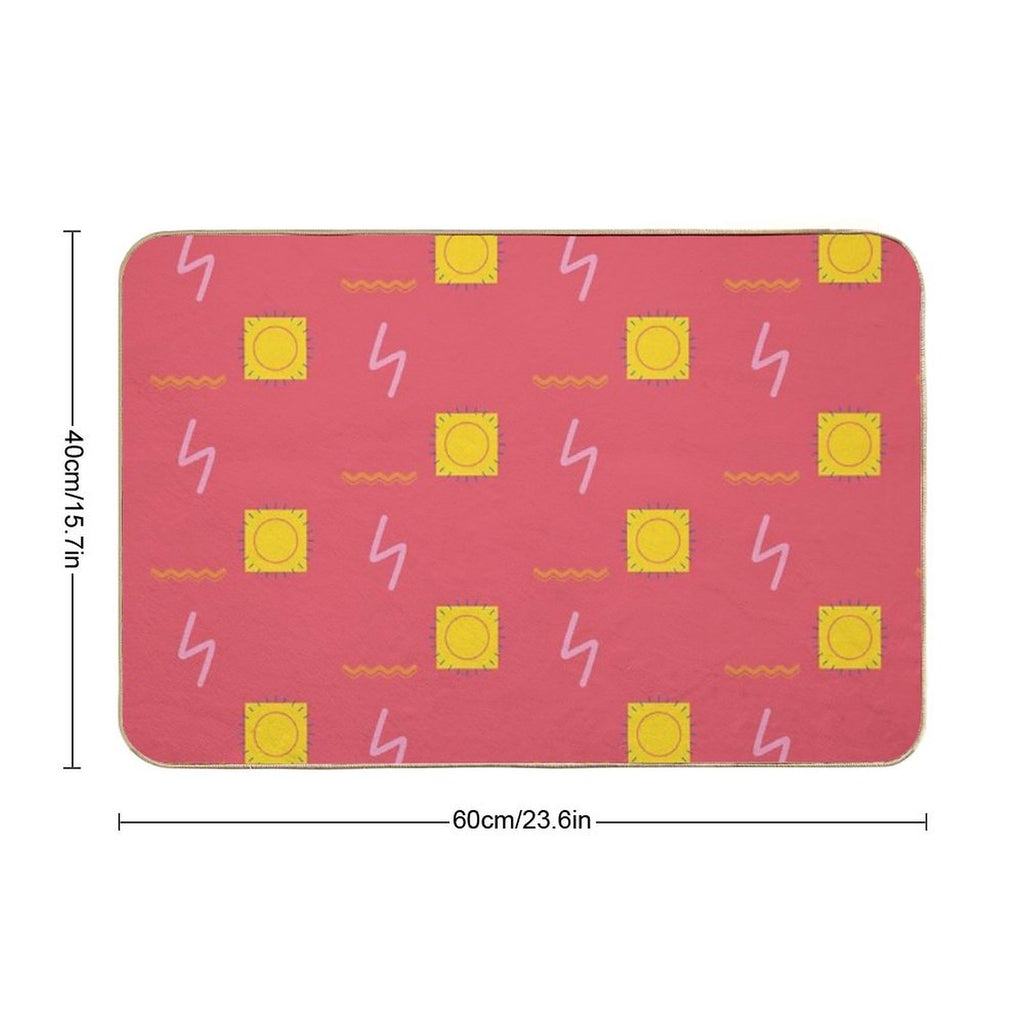Abstract Line Drawing Pattern with Sun  Pet-Safe Bath Mat