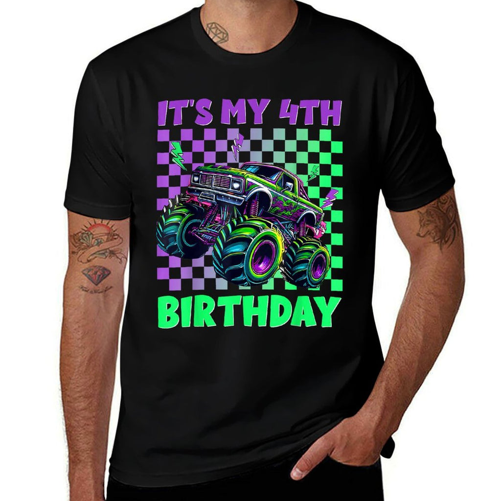 Funny Its My 4th Birthday Boy Monster Truck Boys Girls Kids  Relaxed-fit T-Shirt
