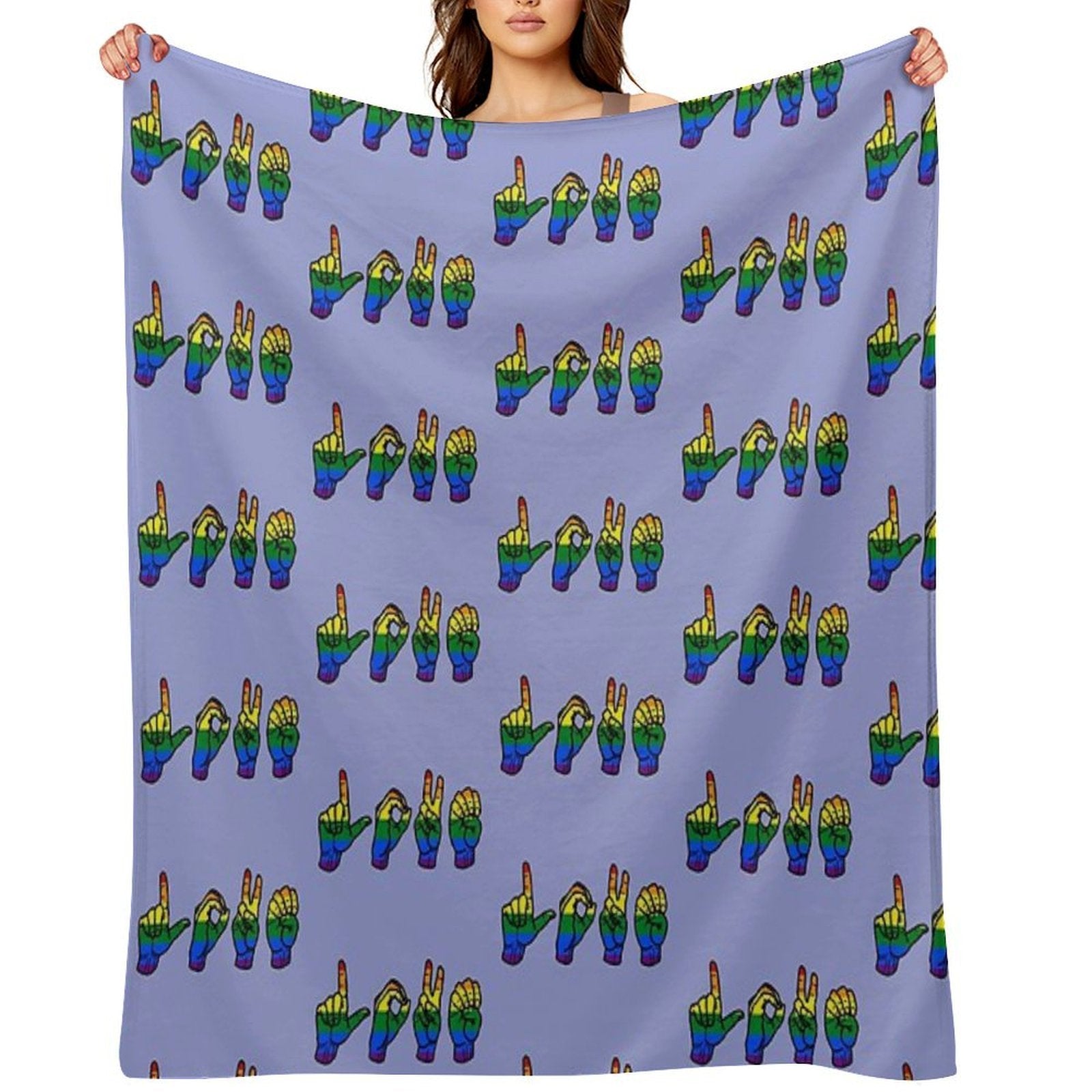 Rainbow LOVE ASL Hands Sustainable Throw Blanket