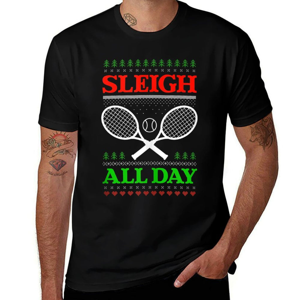 Sleigh All Day Design Christmas Tennis  Fade-proof Color T-Shirt
