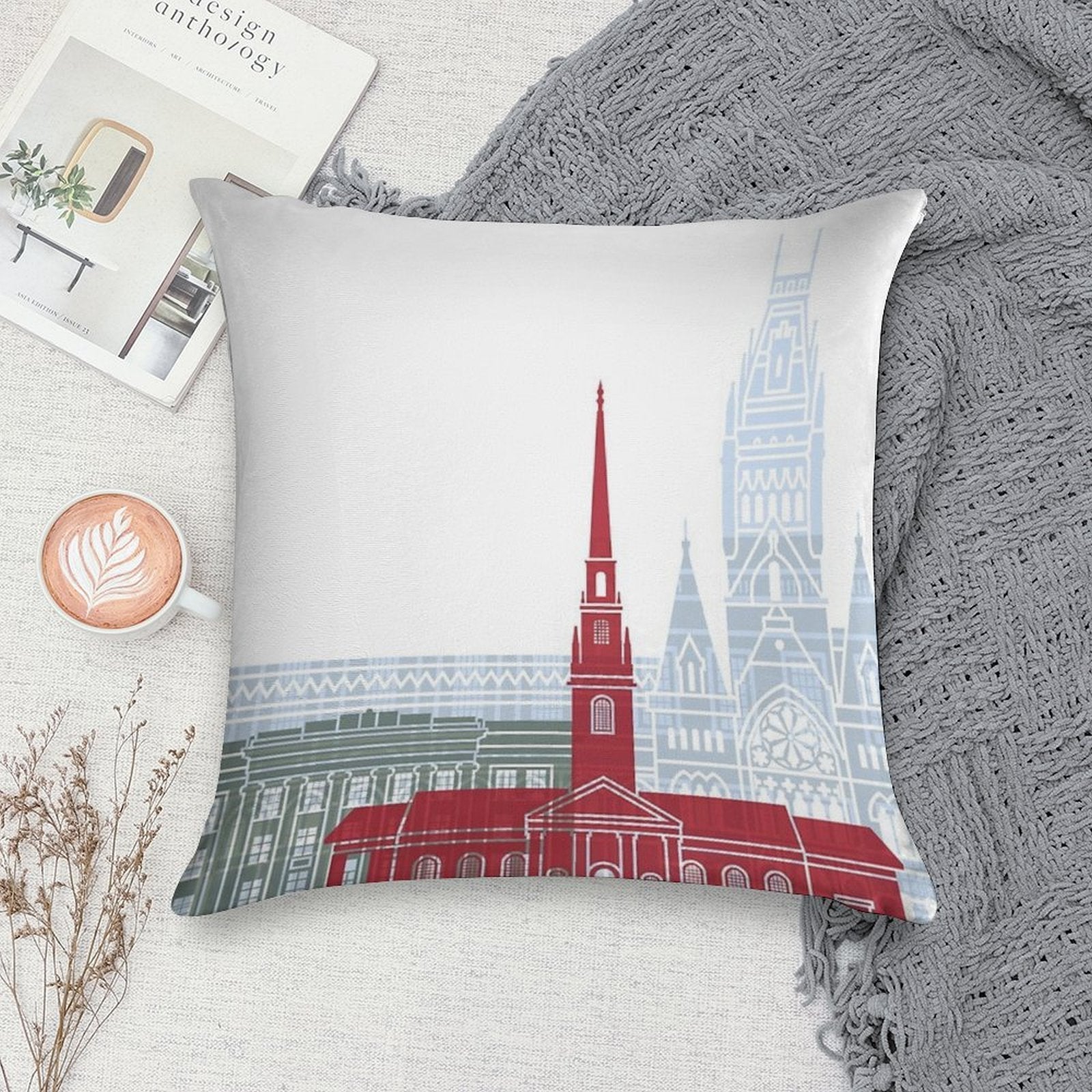 Harvard Skyline Poster Soft Bedroom Essential Throw Pillow