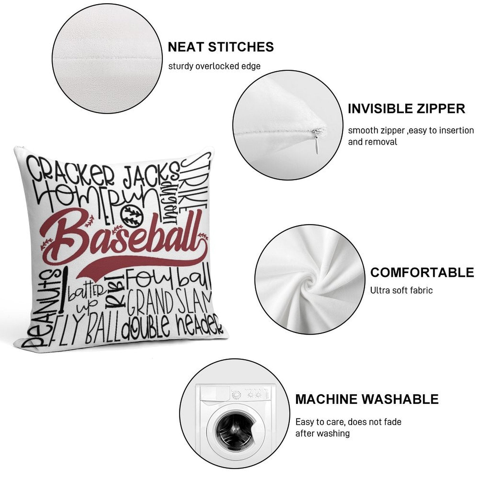 Baseball Soft Durable Construction Throw Pillow