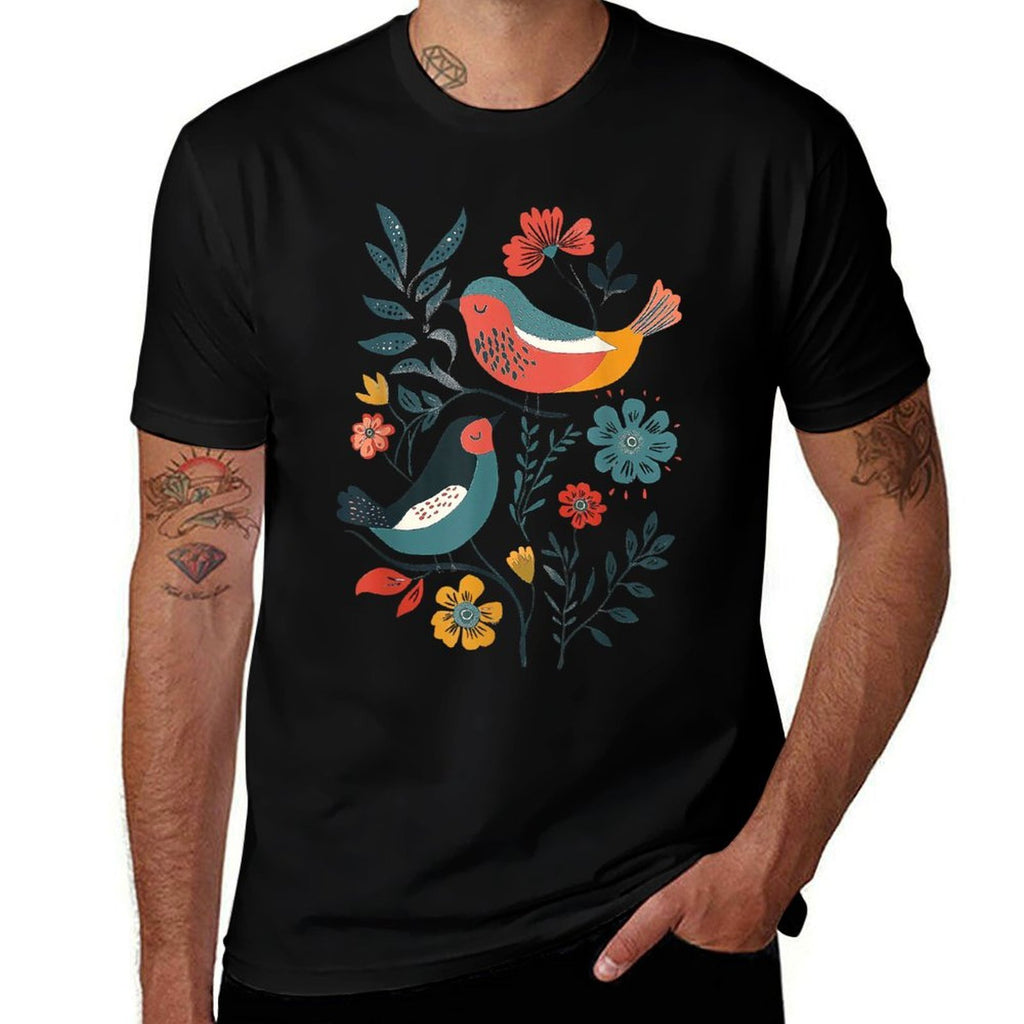 Folk Art Birds  Tagless Design T-Shirt