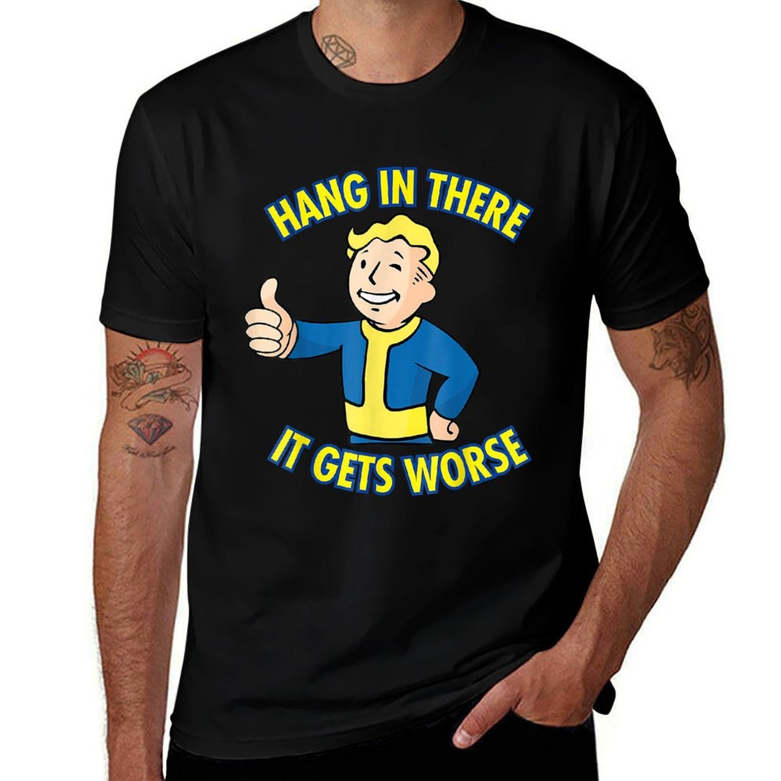 Hang in There It Gets Worse Funny Cute Meme Boy Kids  Tagless Design T-Shirt