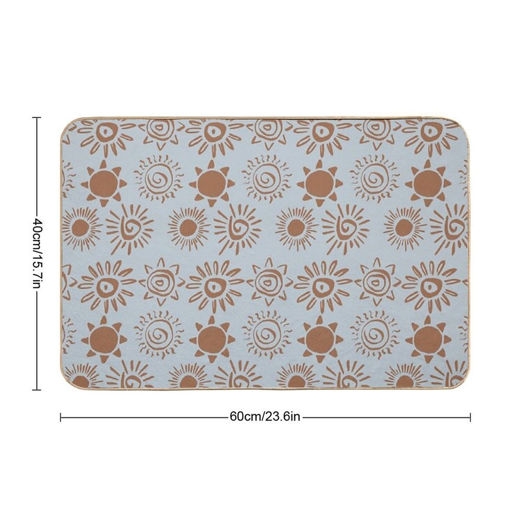 Magical Sun Bohemian Dreamy Aesthetic In Muted Colors Gray Blue & Brown  Pet-Safe Bath Mat