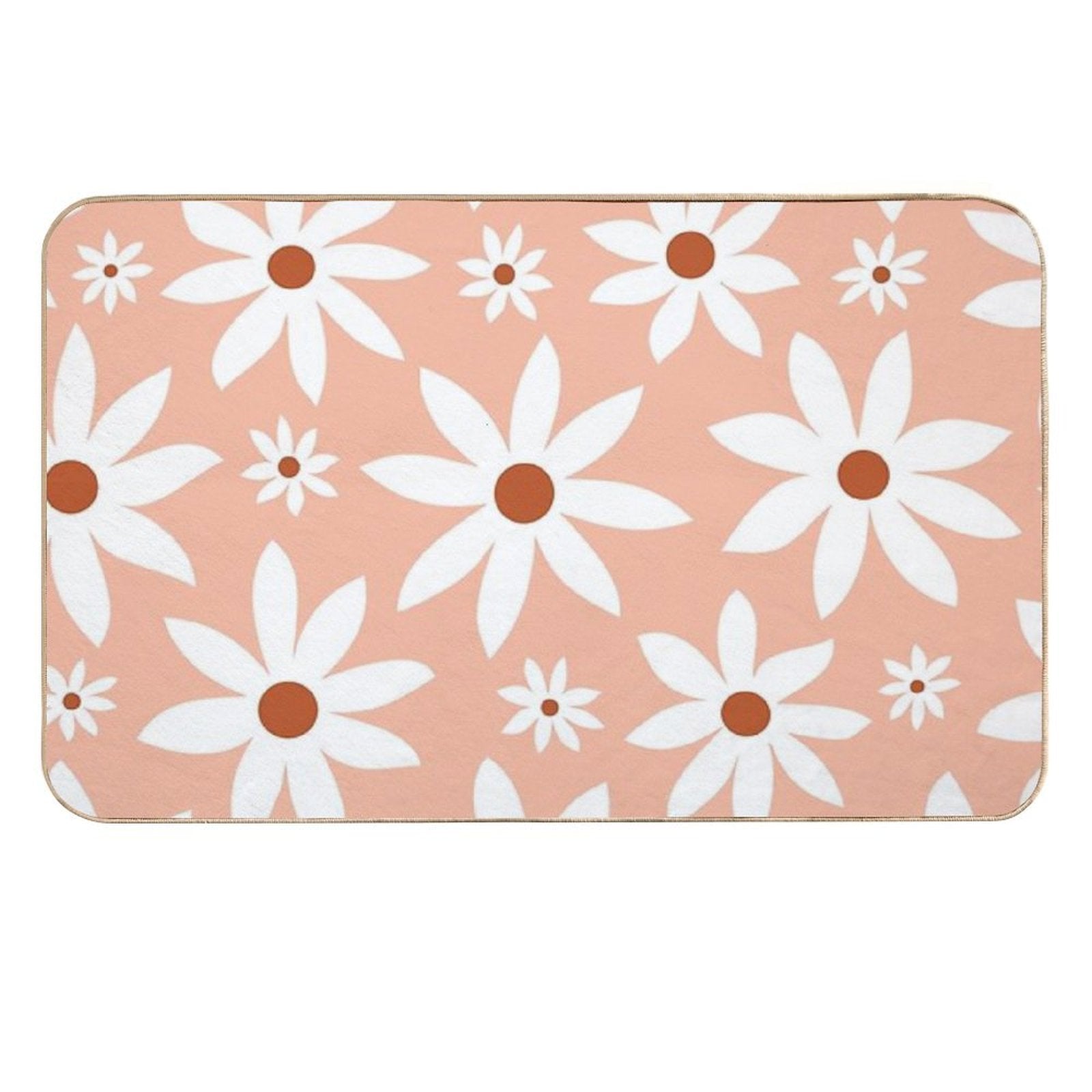 Fun, Modern, Flowers Print, Orange, Teal And White  Absorbent Bath Mat