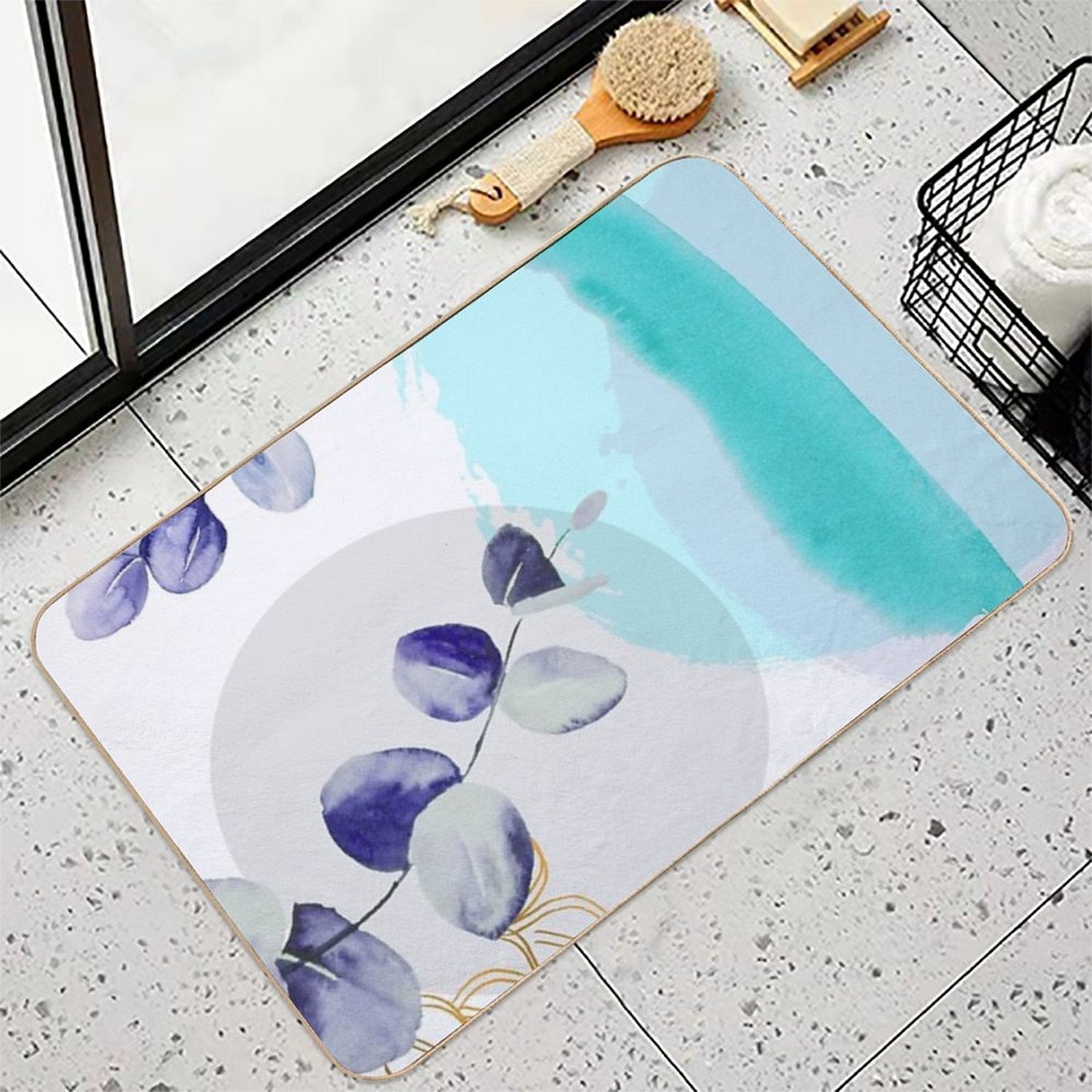 Botanical Boho Cyan Purple  Multi-Purpose Bath Mat