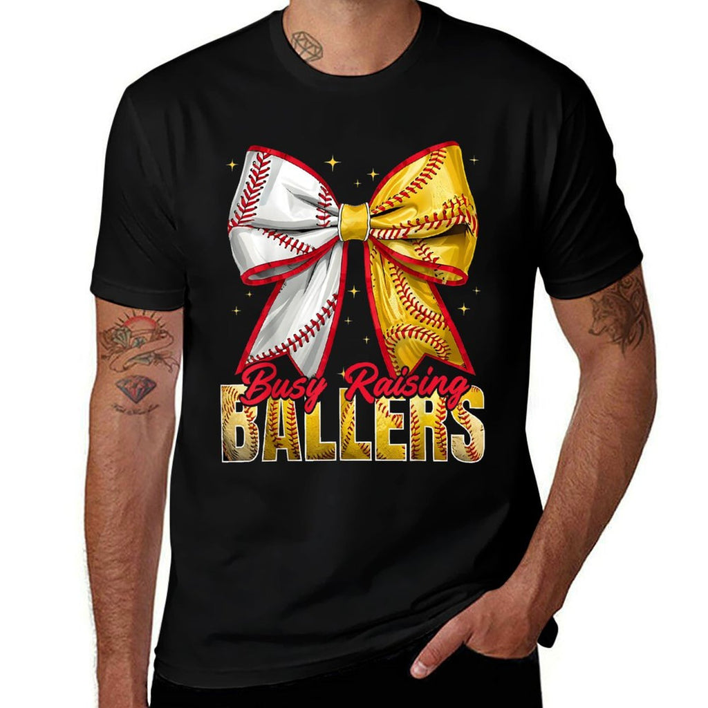 Busy Raising Ballers Softball Coquette Baseball Bow Game Day  Lightweight T-Shirt