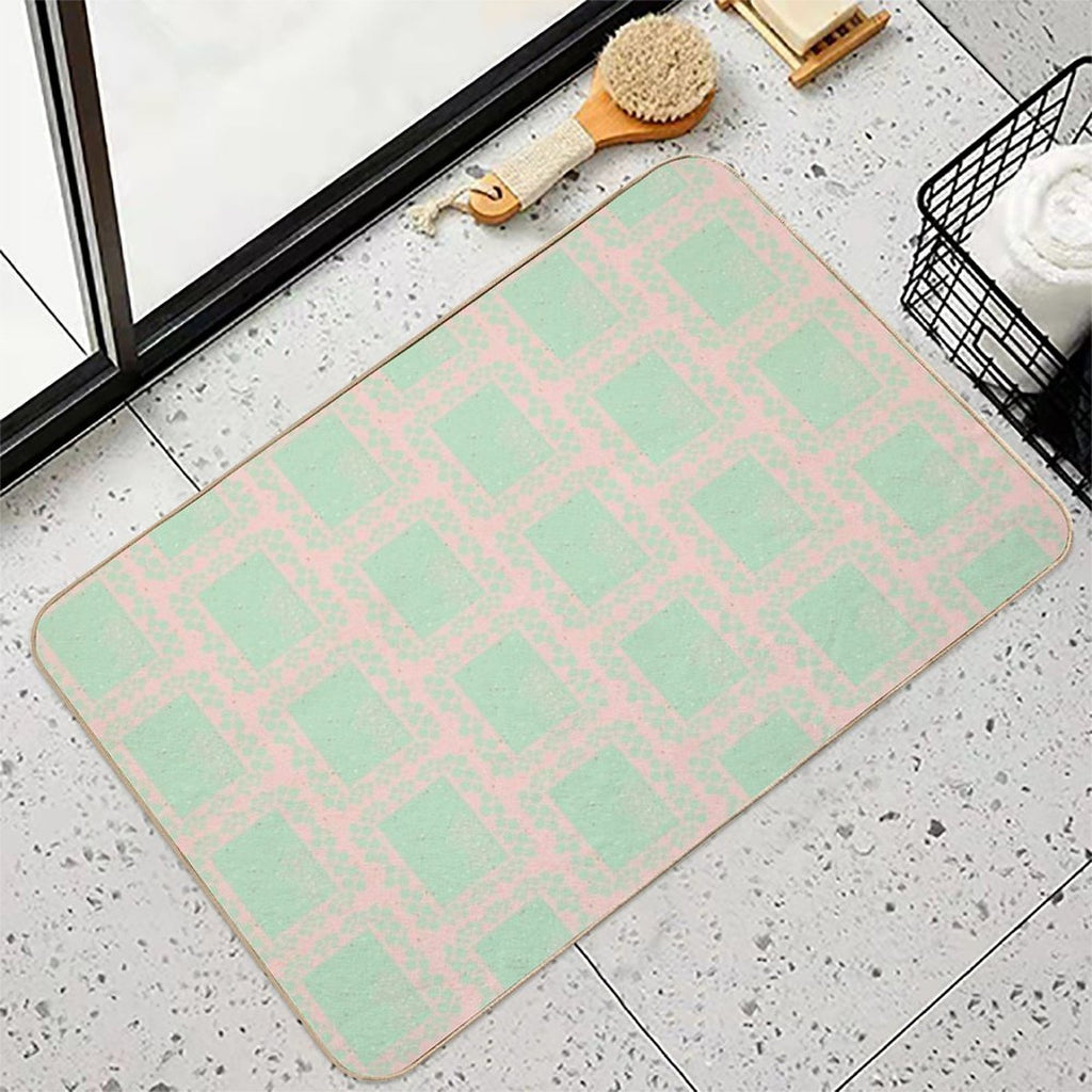 Pink And Green Patterns  Repositionable Bath Mat