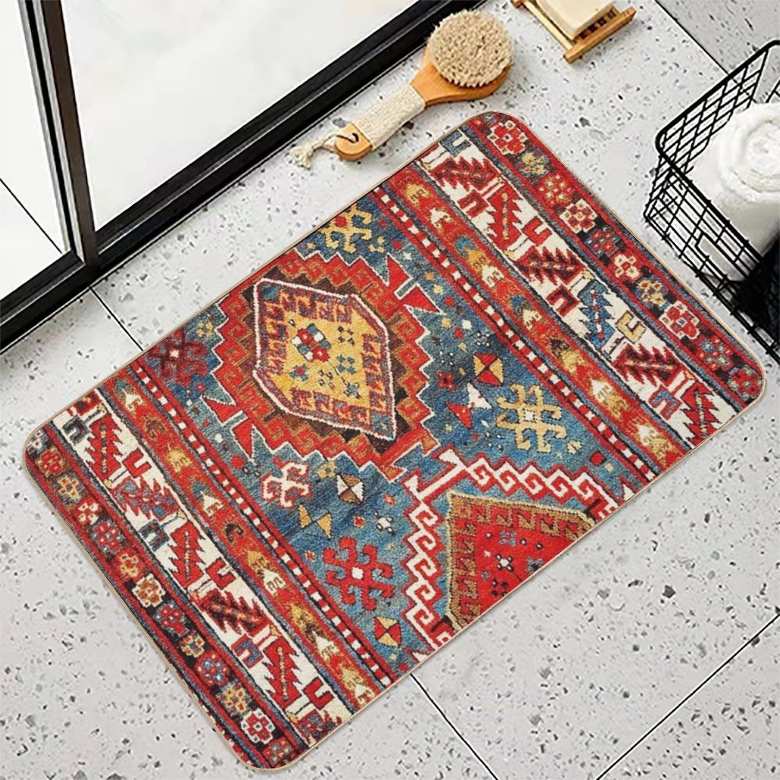 Kazak Southwest Caucasus Rug Print  Anti-Trip Bath Mat