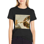 Funny Cat God Creation of Adam Meme Jesus  Tagless Design T-Shirt