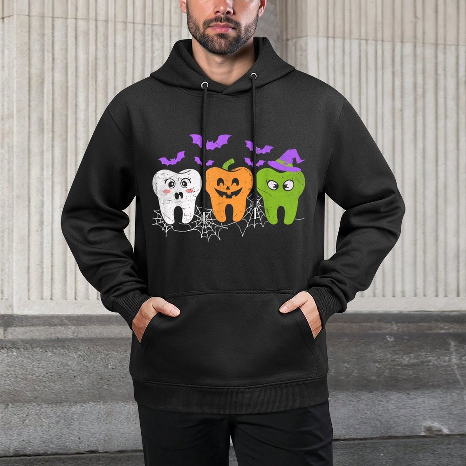 Teeth Ghost Pumpkin Witch Cute Dental Halloween Dentist Adjustable Hood Hoodie