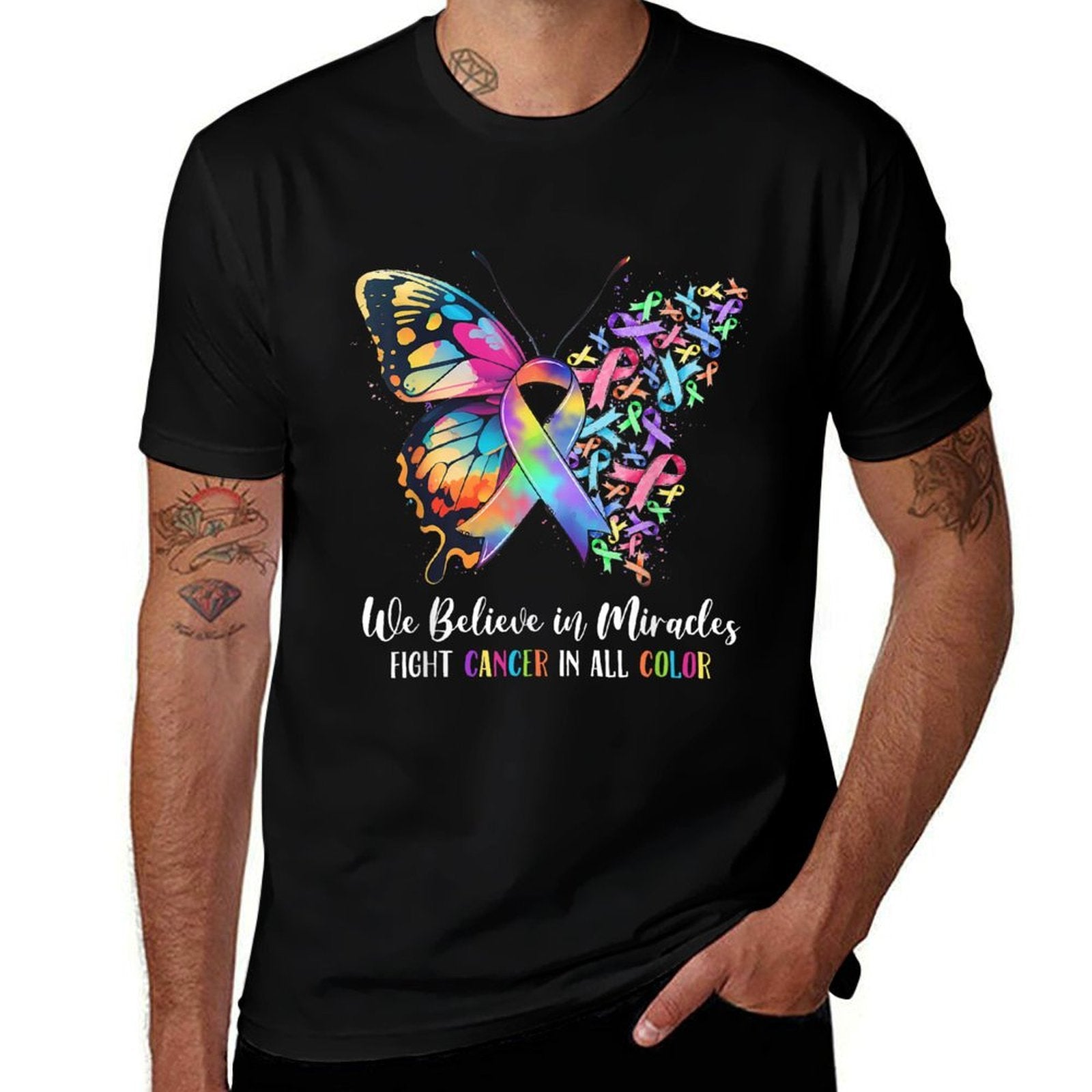 We Believe in Miracles Fight In All Color Support The Cancer  Polyester Blend T-Shirt