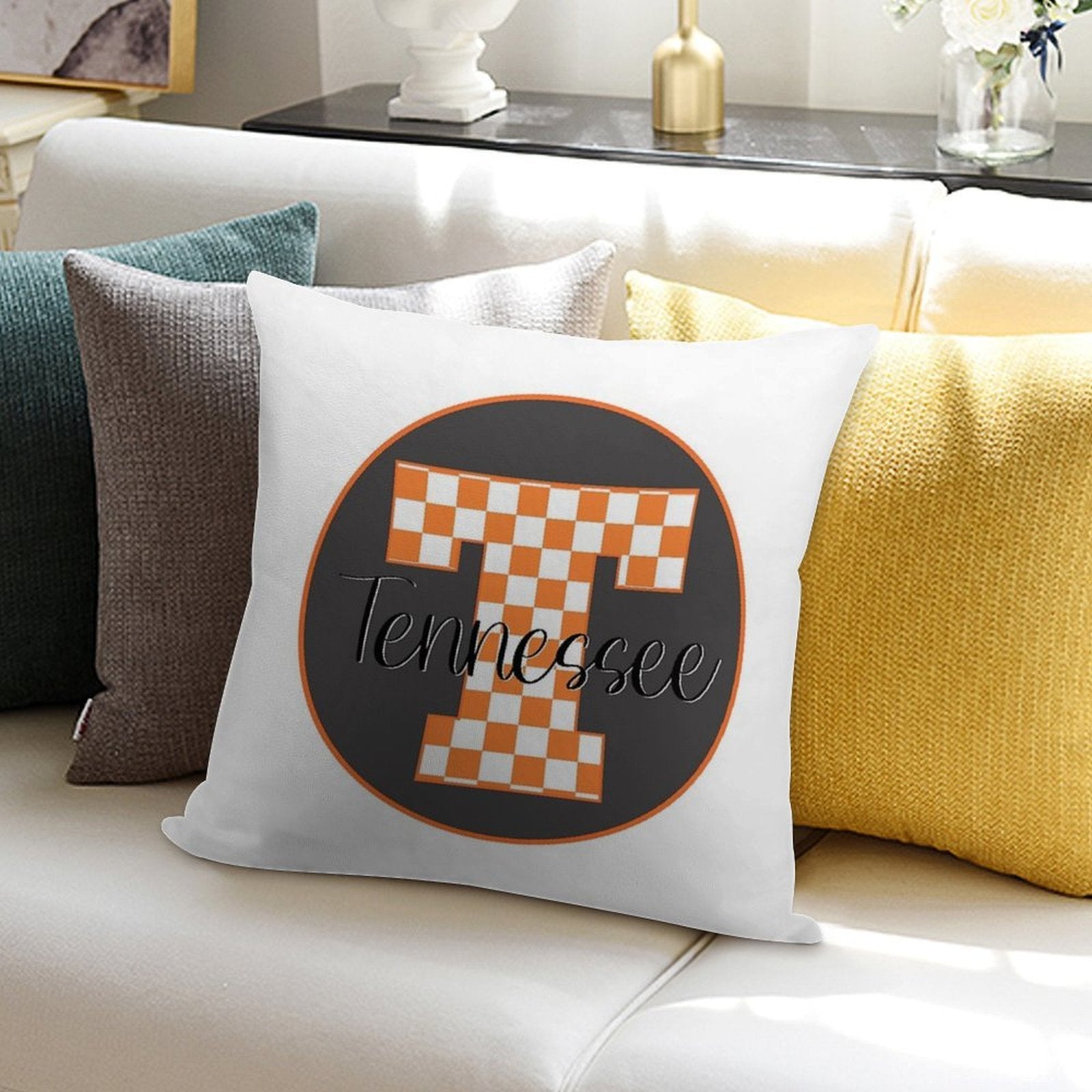 Checked T - Tennessee Soft Decorative Cover Throw Pillow