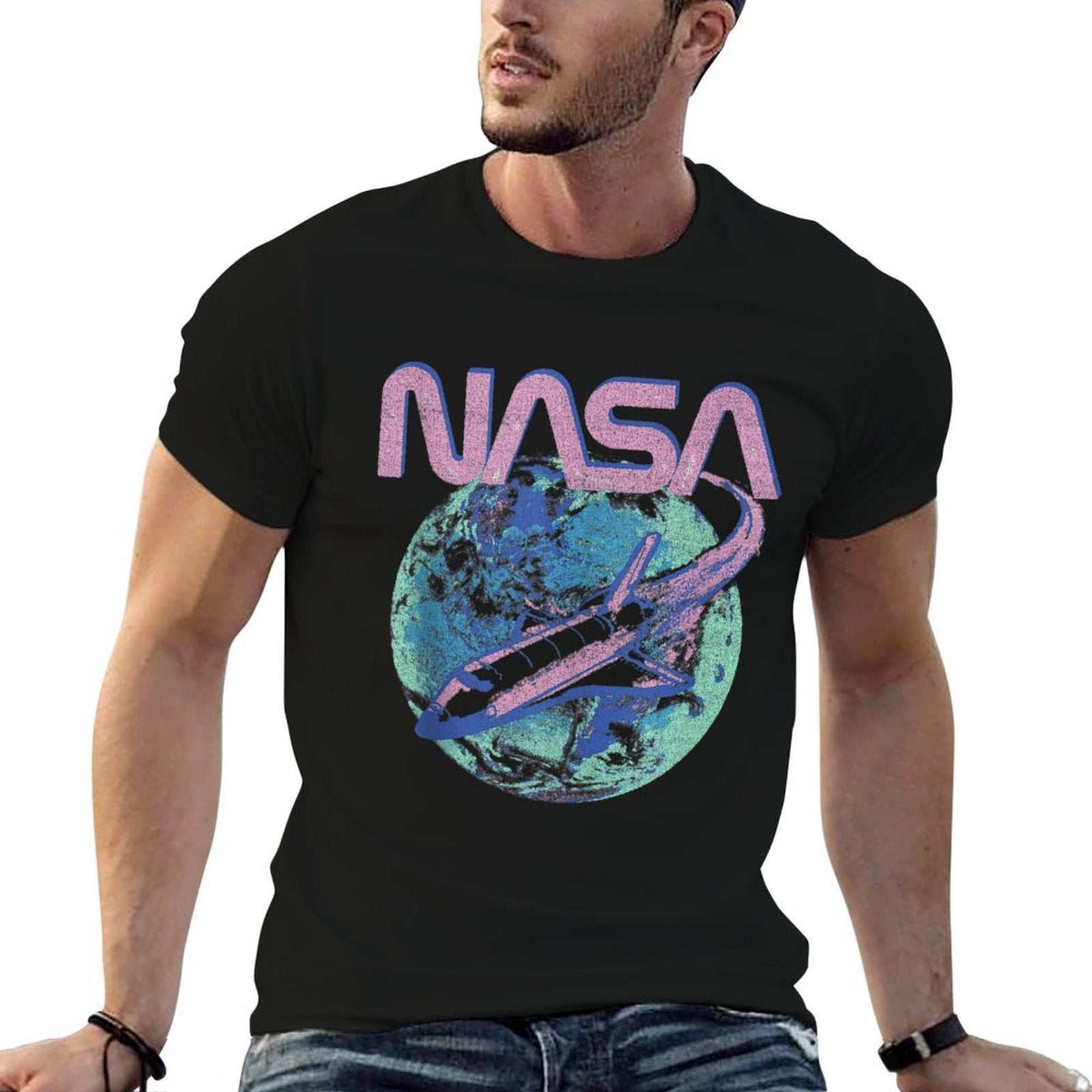 NASA Pastel Rocket Earth Logo  Trendy Pattern T-Shirt