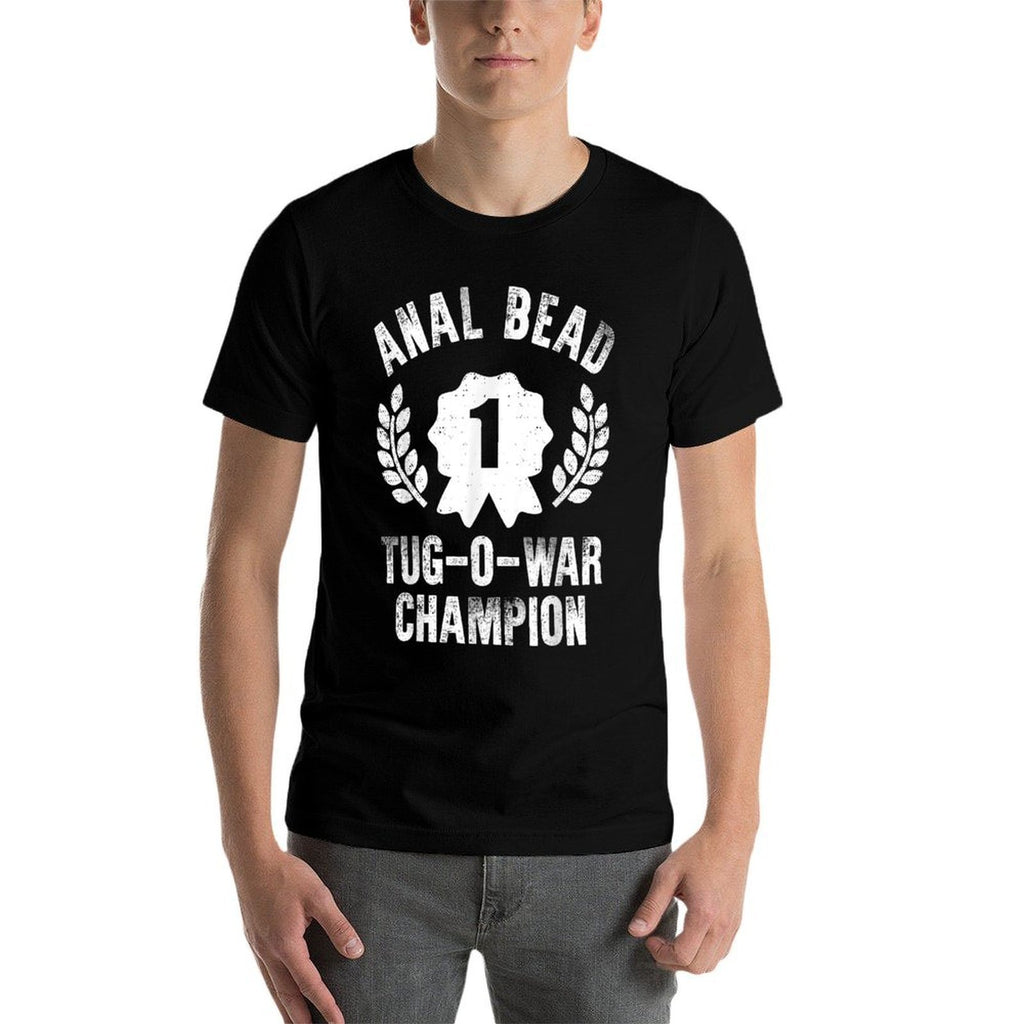 Bead Tug O War Champion Funny Saying Adult  Humor  Ribbed Collar T-Shirt