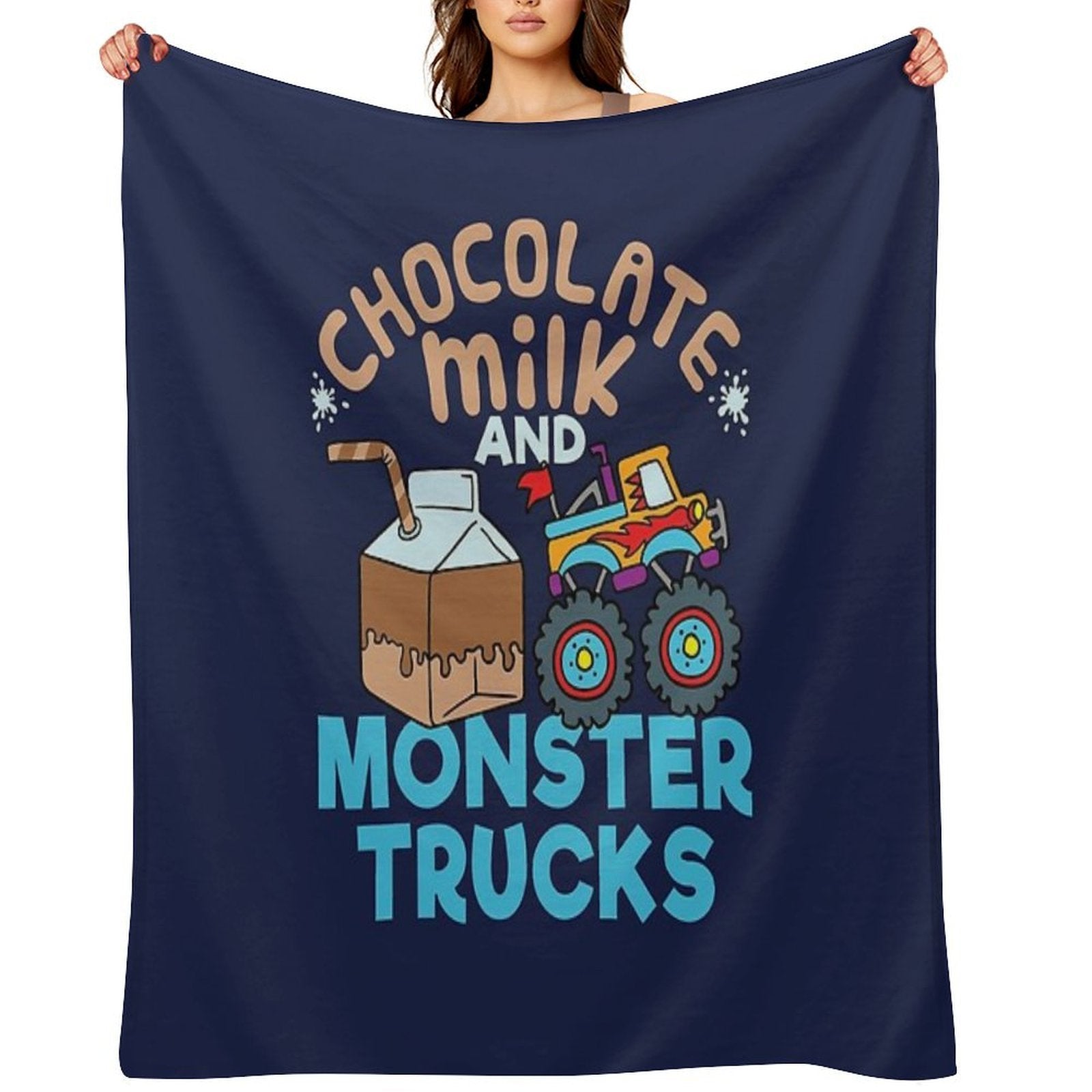 Chocolate Milk And Monster Trucks Velvety-soft Throw Blanket
