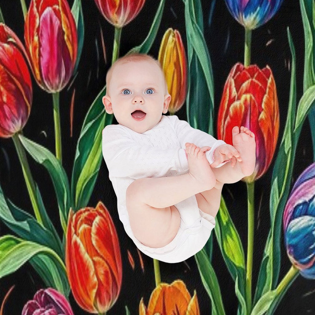 Vibrant Floral on Dark Backgound 1 Multi-functional Throw Blanket