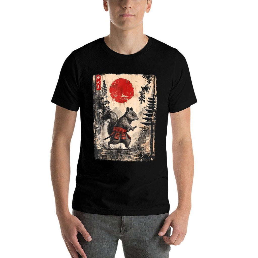 Samurai Squirrel Japanese Vintage Funny Gifts Graphic Art  Rolled Sleeves T-Shirt
