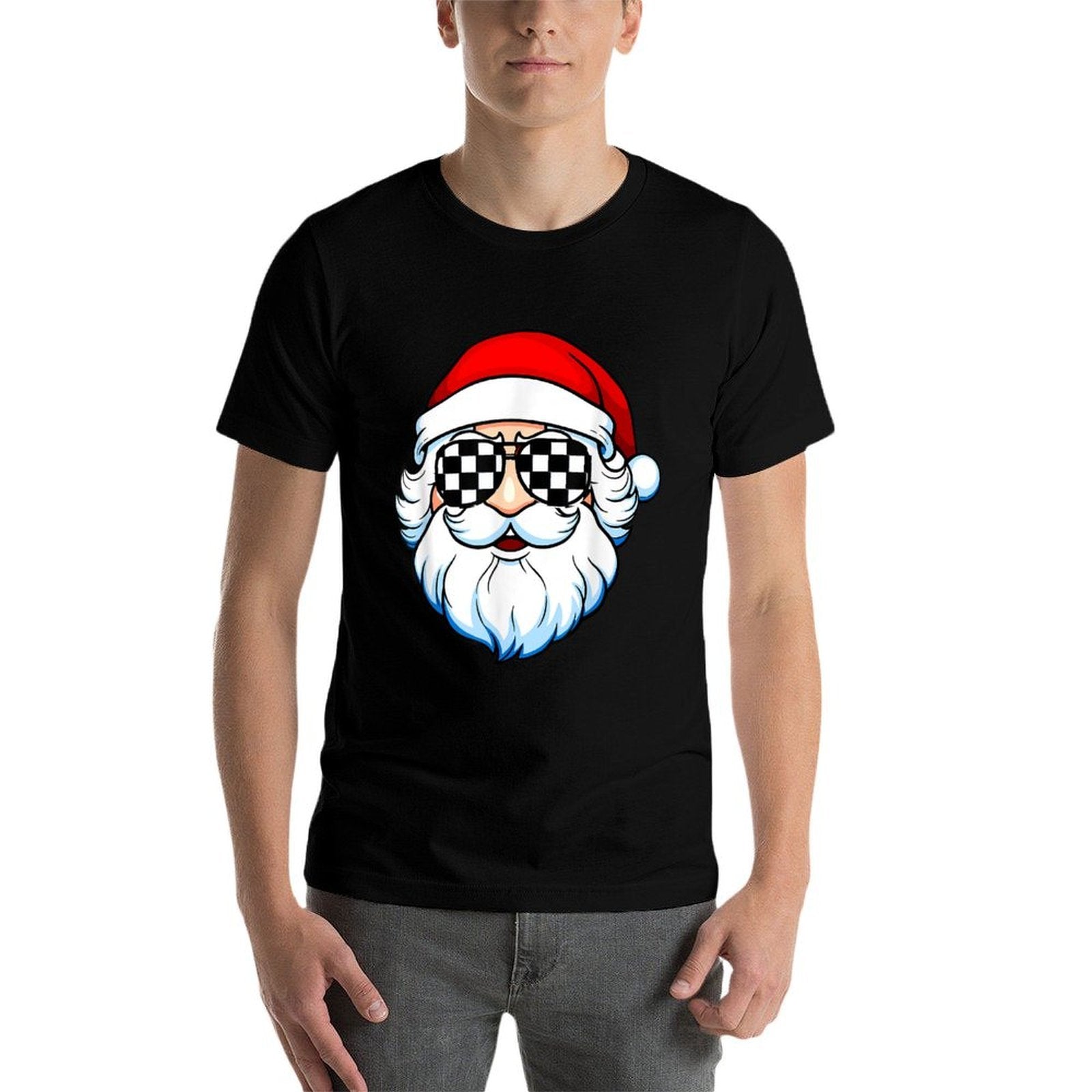 Race Car Racetrack Christmas Santa Checkered Racing  Oversized Silhouette T-Shirt