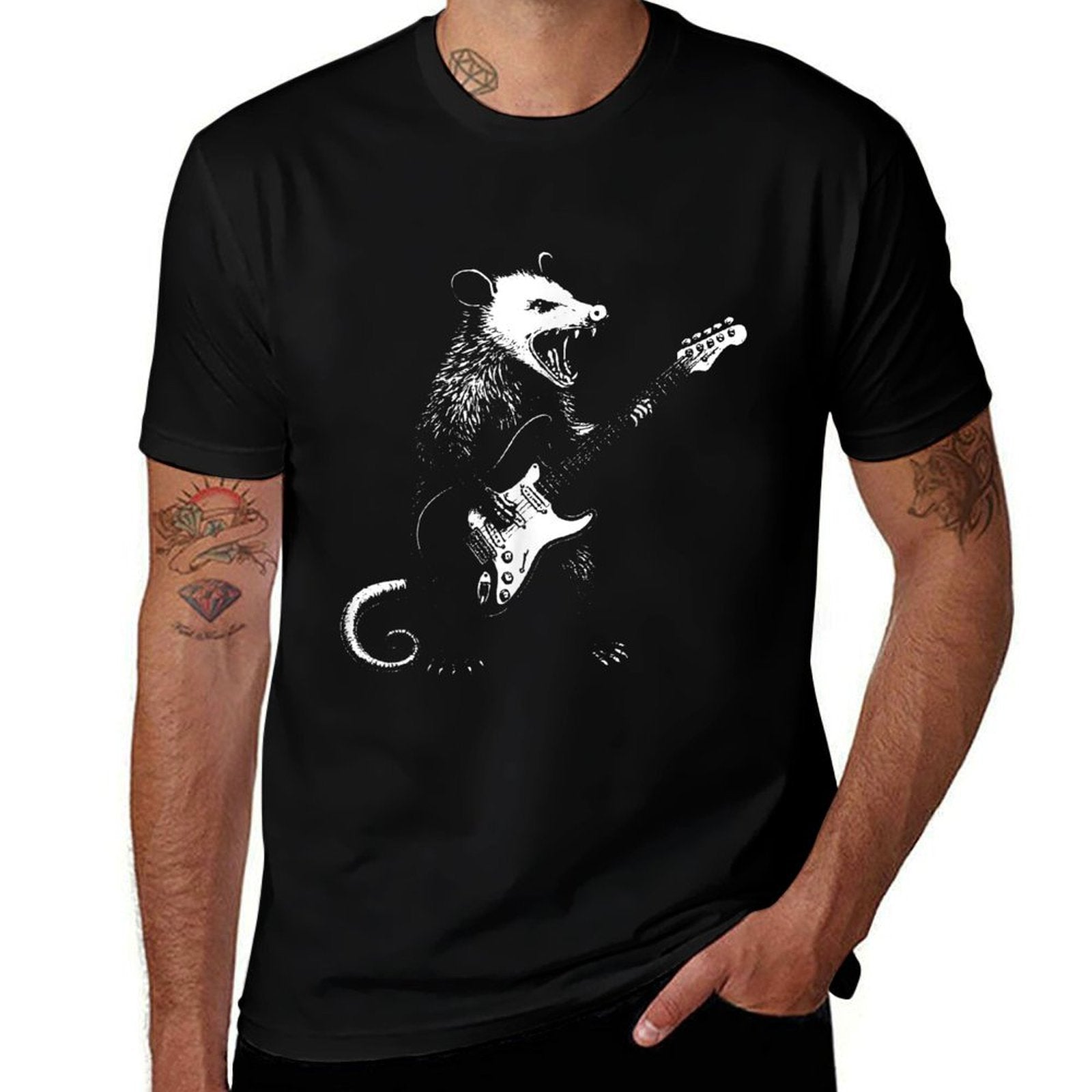 Funny Possum Playing Guitar Gift For Men Women Kids  Tagless Design T-Shirt