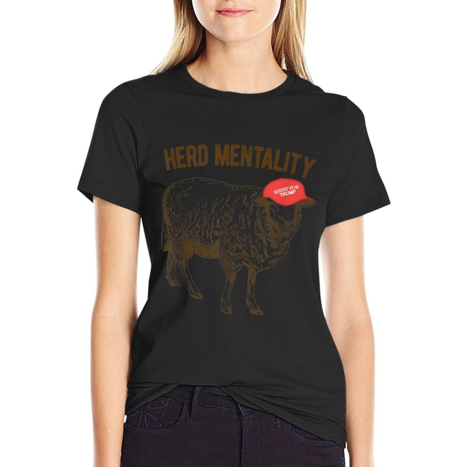 Herd Mentality Sheep for Trump Quote Saying Red Cap Meme  Heathered Texture T-Shirt