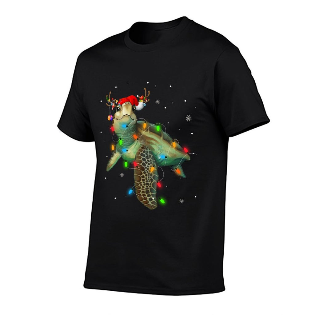 Sea Turtle Christmas Lights Funny Santa Hat Merry Christmas  Trendy Pattern T-Shirt