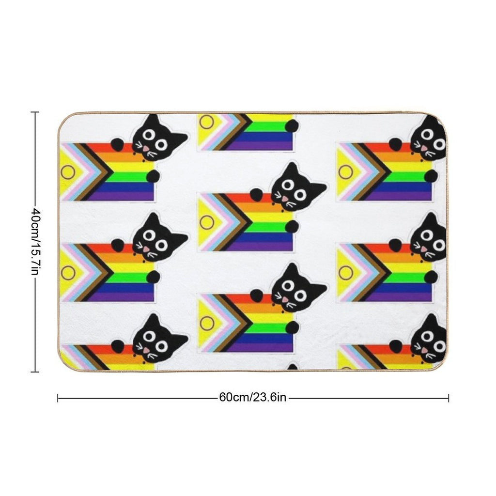 Biting Kitty Progress Pride Flag  Odorless Bath Mat