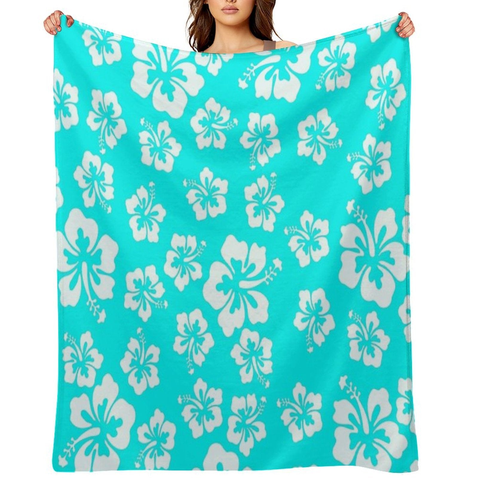 Bright Aqua Blue Hibiscus Hawaiian Flower Aloha Wrinkle-free Throw Blanket