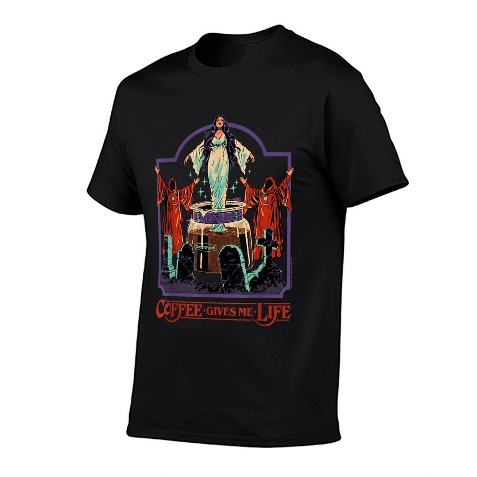 Coffee Gives Me Life Occult Retro Vintage Funny Adult Humor  Slim-fit Cut T-Shirt
