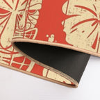 Hawaiian Tiki Pattern on Red  Multi-Purpose Bath Mat
