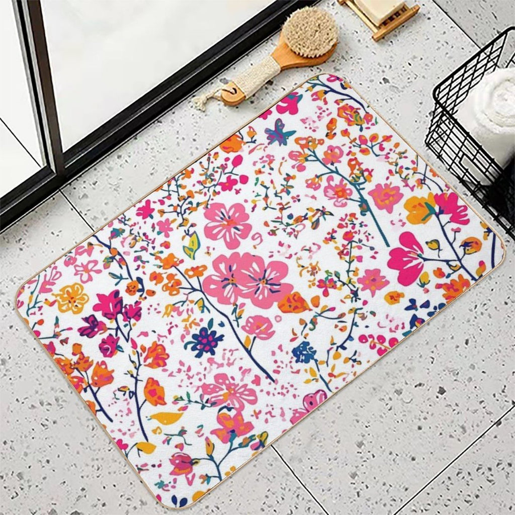 Floral Yellow And Pink Flowers Pattern  Toxin-Free Bath Mat