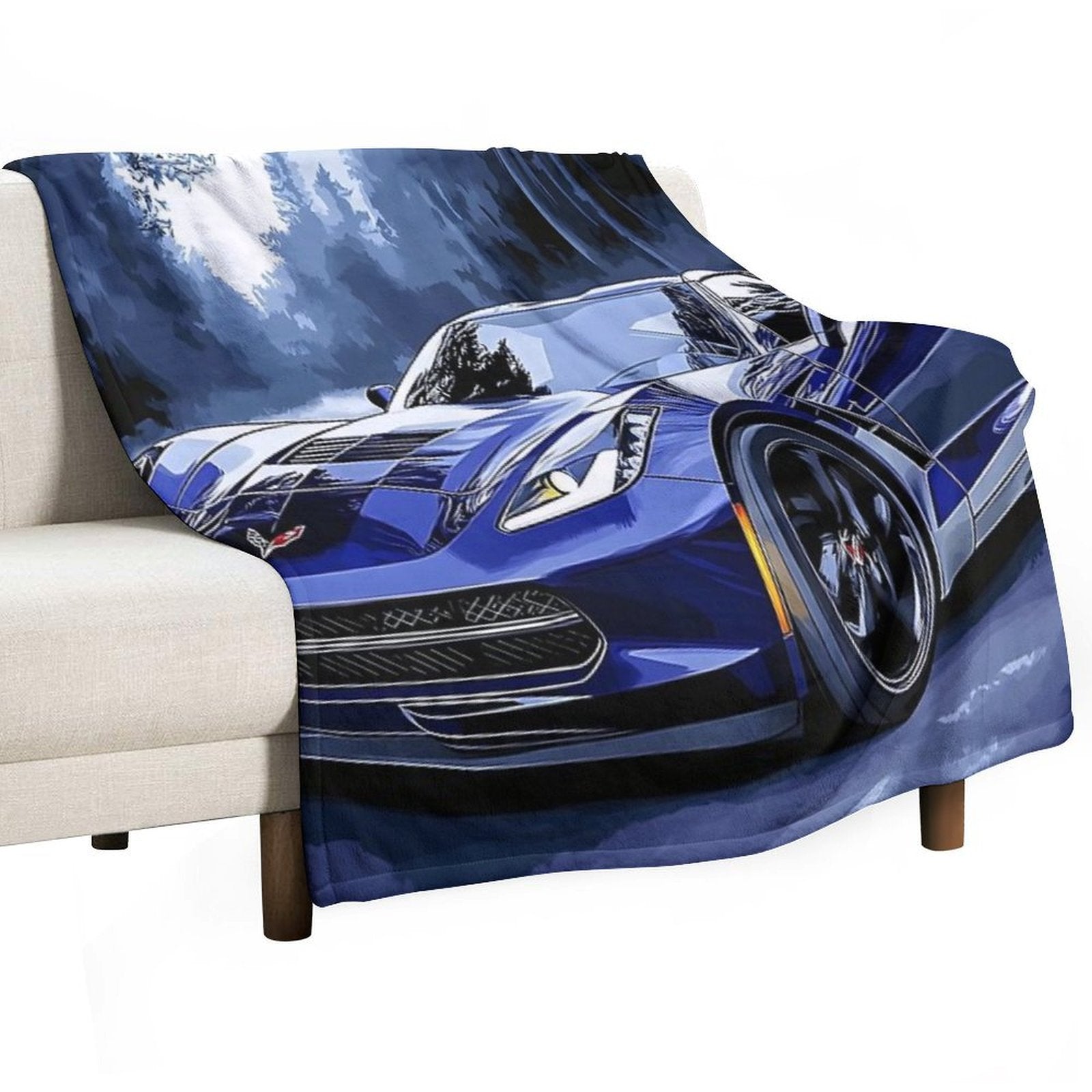 Digital Pop Art – Blue Chevrolet Corvette Stingray C7 VII Premium Throw Blanket