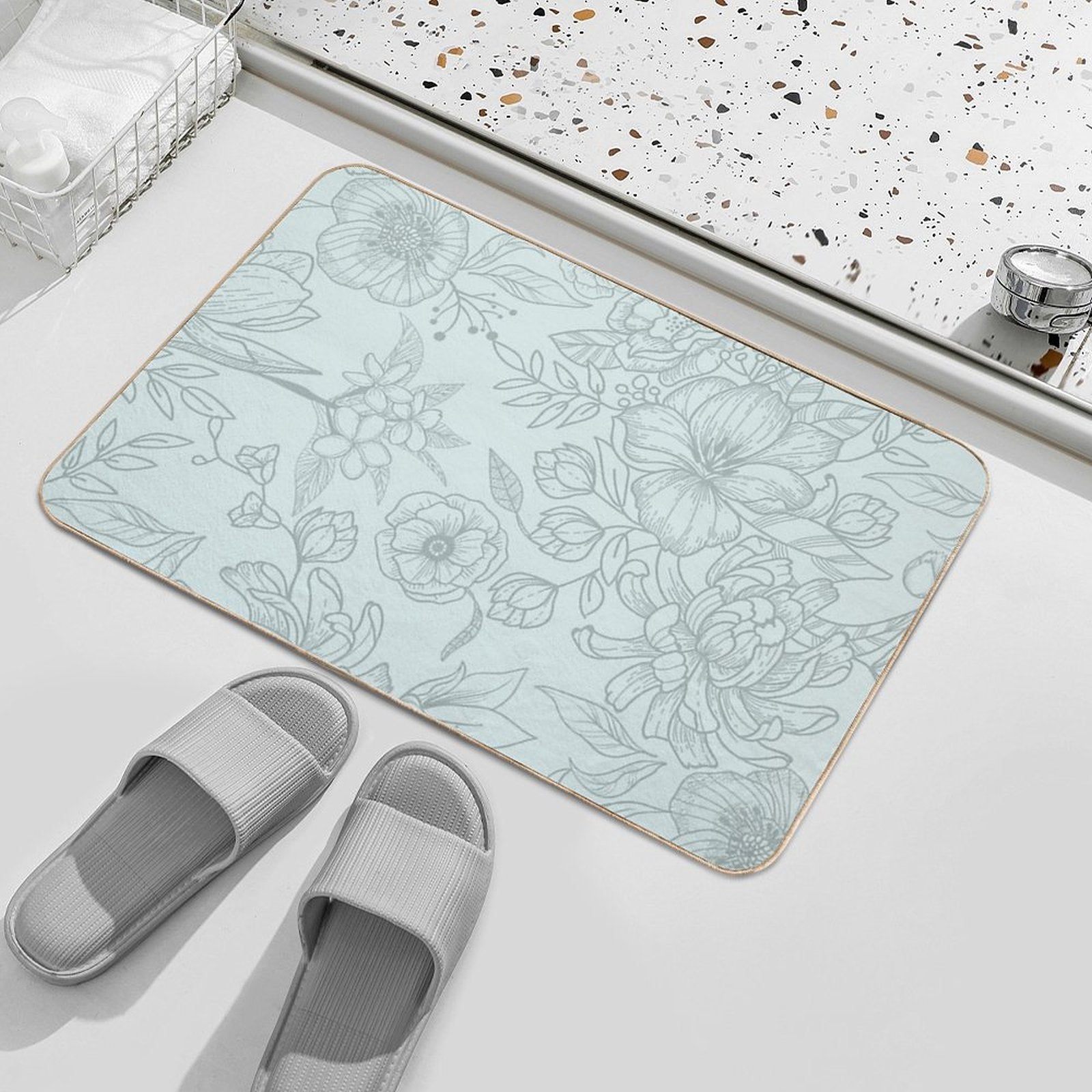 Acqua Floral Pattern  Multi-Purpose Bath Mat