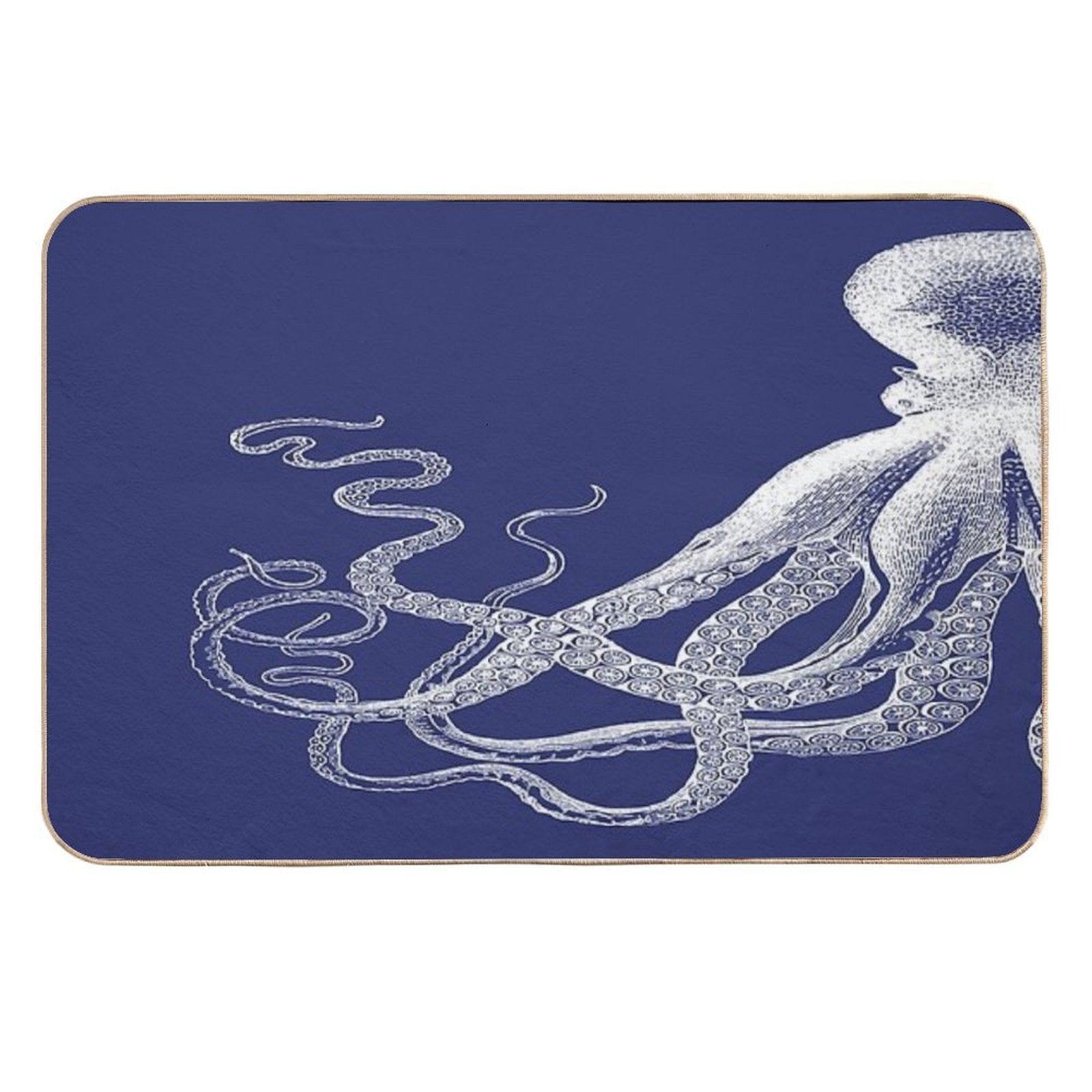 Half Octopus  Left Side  Vintage Octopus  Tentacles  Sea Creatures  Nautical  Ocean  Sea  Beach  Diptych  Navy Blue An  Slip-Resistant Bath Mat
