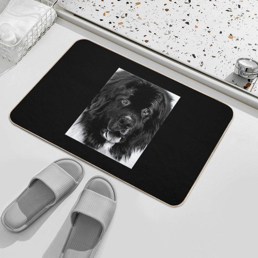 Newfoundland Dog Portrait in Black And White  Slip-Resistant Bath Mat