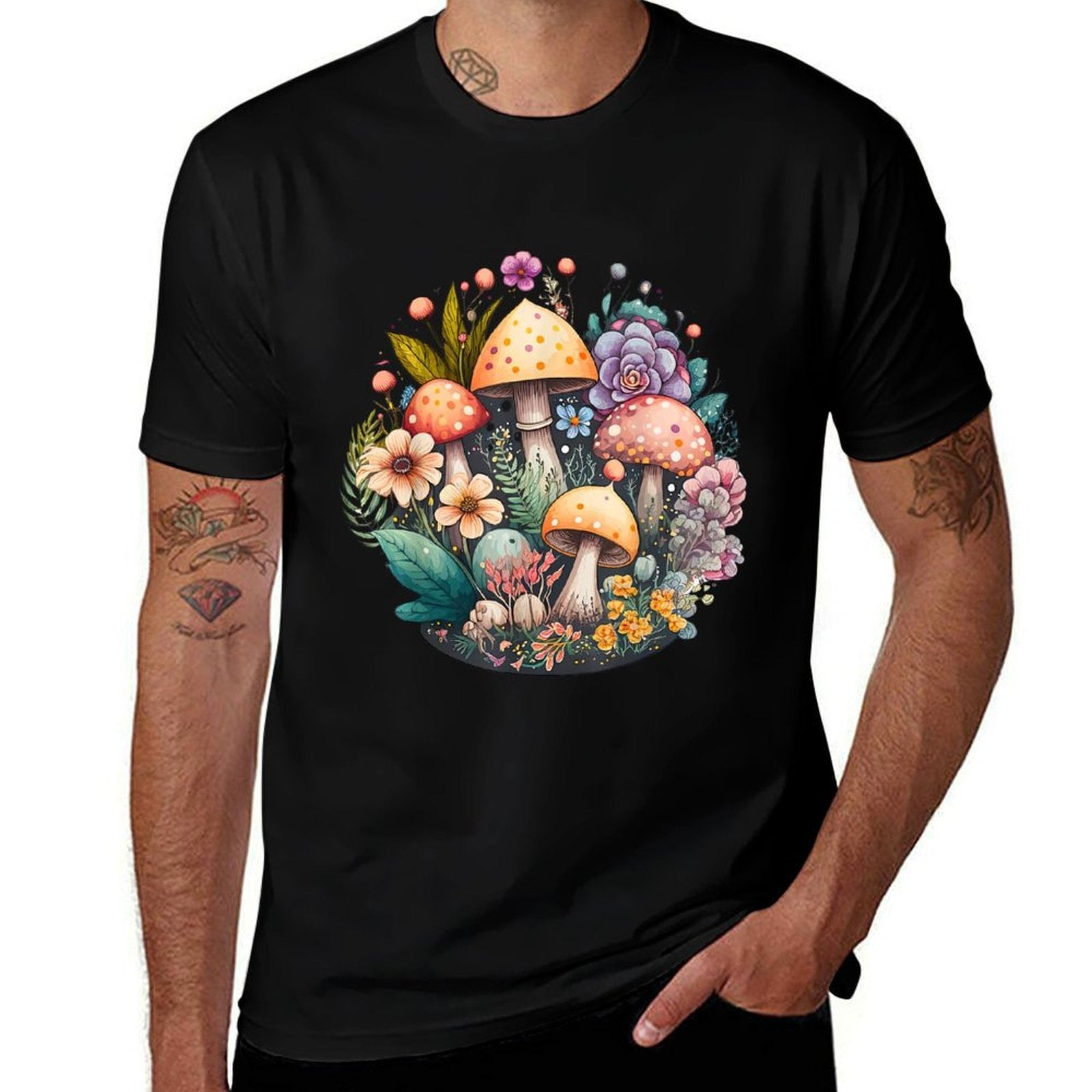 Cute Cottagecore Floral Mushroom Aesthetic Girls Graphic  Graphic-printed T-Shirt