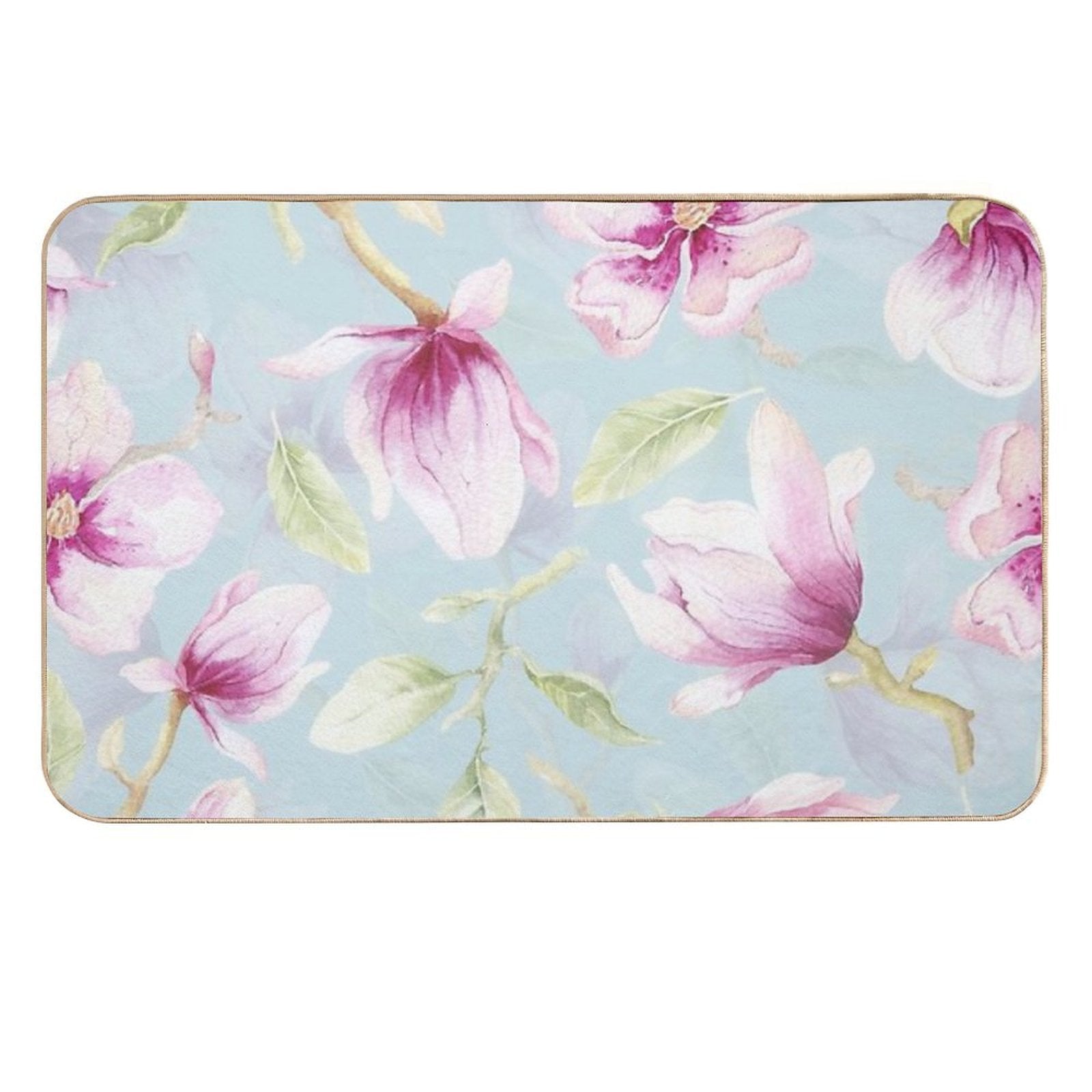Vintage Magnolias Light Blue Botanical Garden Pattern  Toxin-Free Bath Mat
