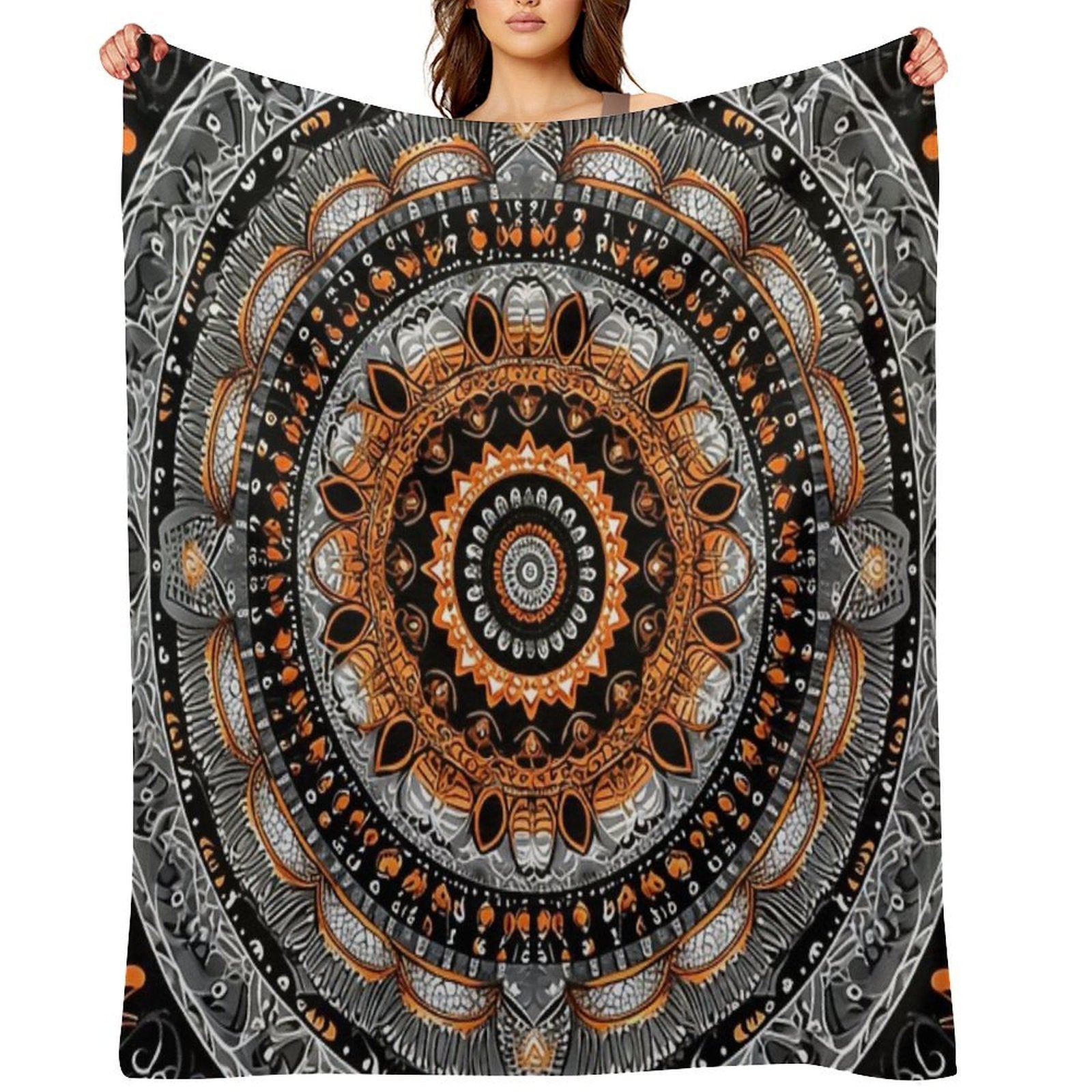 Orange Silver Gold Circular Design Background, in The Style of Kaleidoscopic Designs, Light Violet Machine-washable Throw Blanket