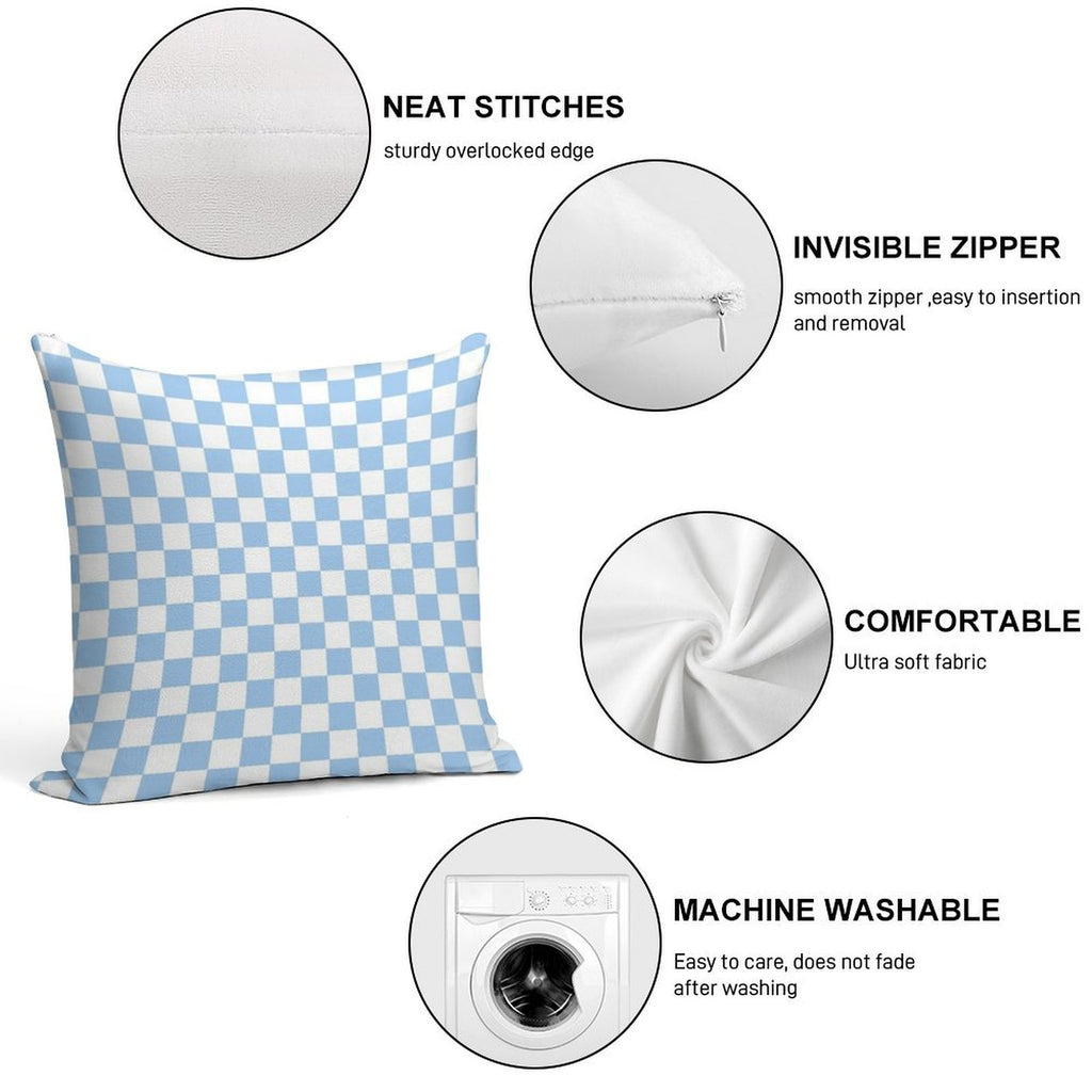 White And Baby Blue Checkerboard Soft Ultra-Soft Texture Throw Pillow