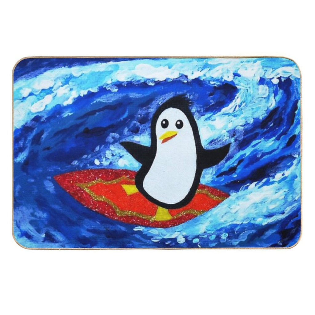 Surfing Penguin on A Summer Day  Easy To Clean Bath Mat