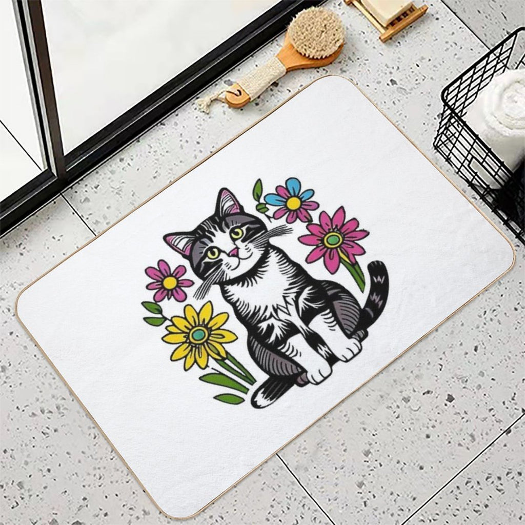 Cat with Wild Flowers  Versatile Bath Mat