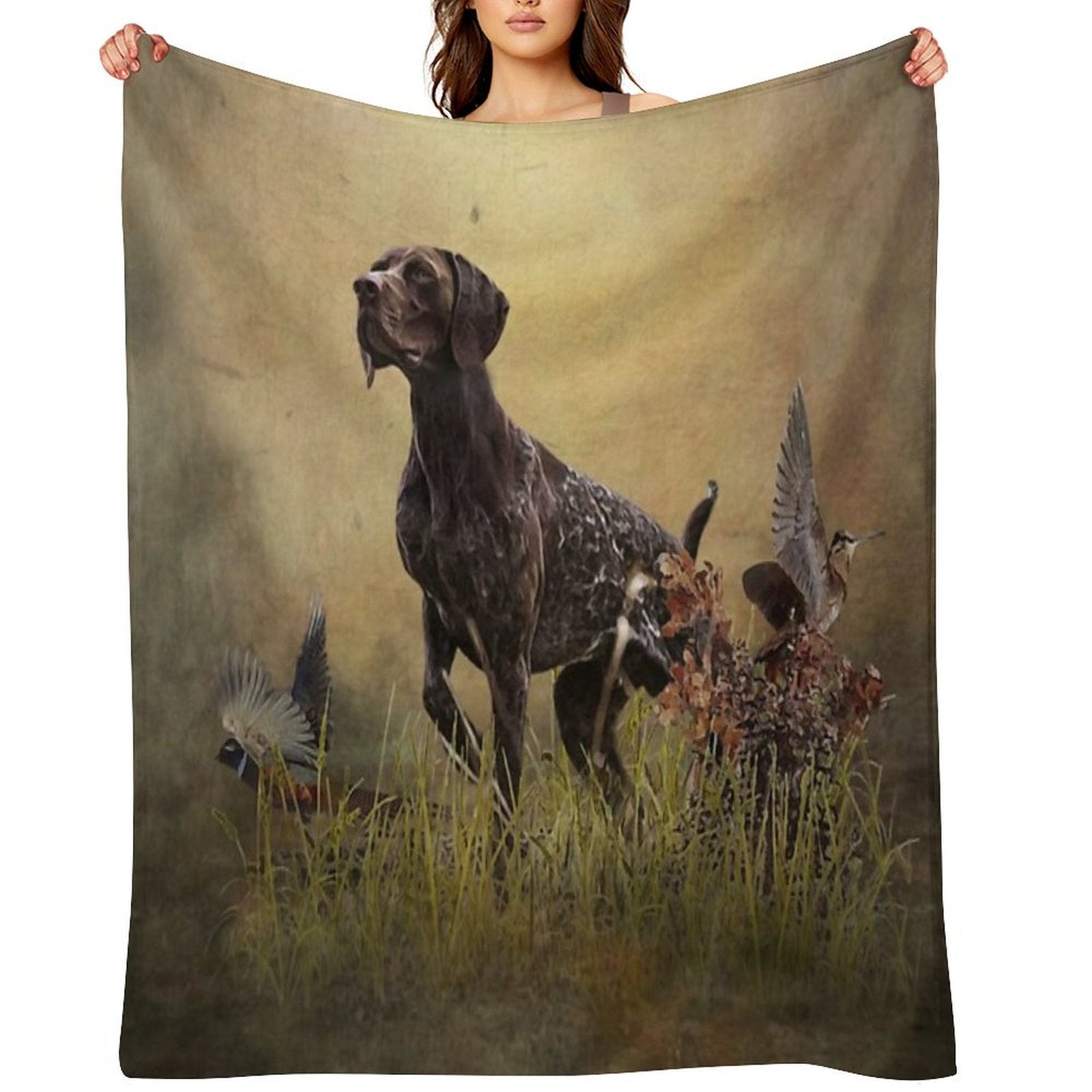 A German Shorthaired Pointer on Point Multi-functional Throw Blanket