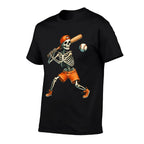 Funny Skeleton Batting Baseball Halloween Boys Men Kids  Cotton T-Shirt