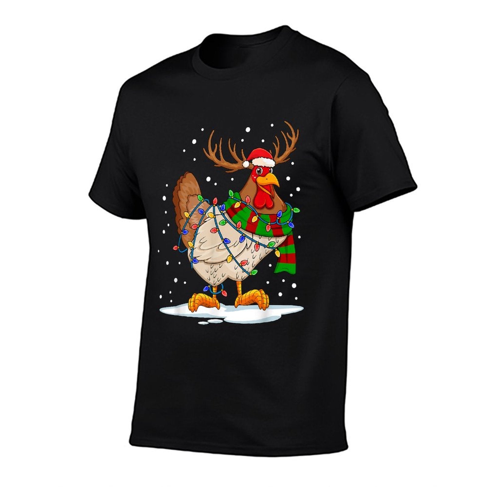 Funny Chicken Christmas Reindeer Christmas Lights Pajama  Relaxed-fit T-Shirt