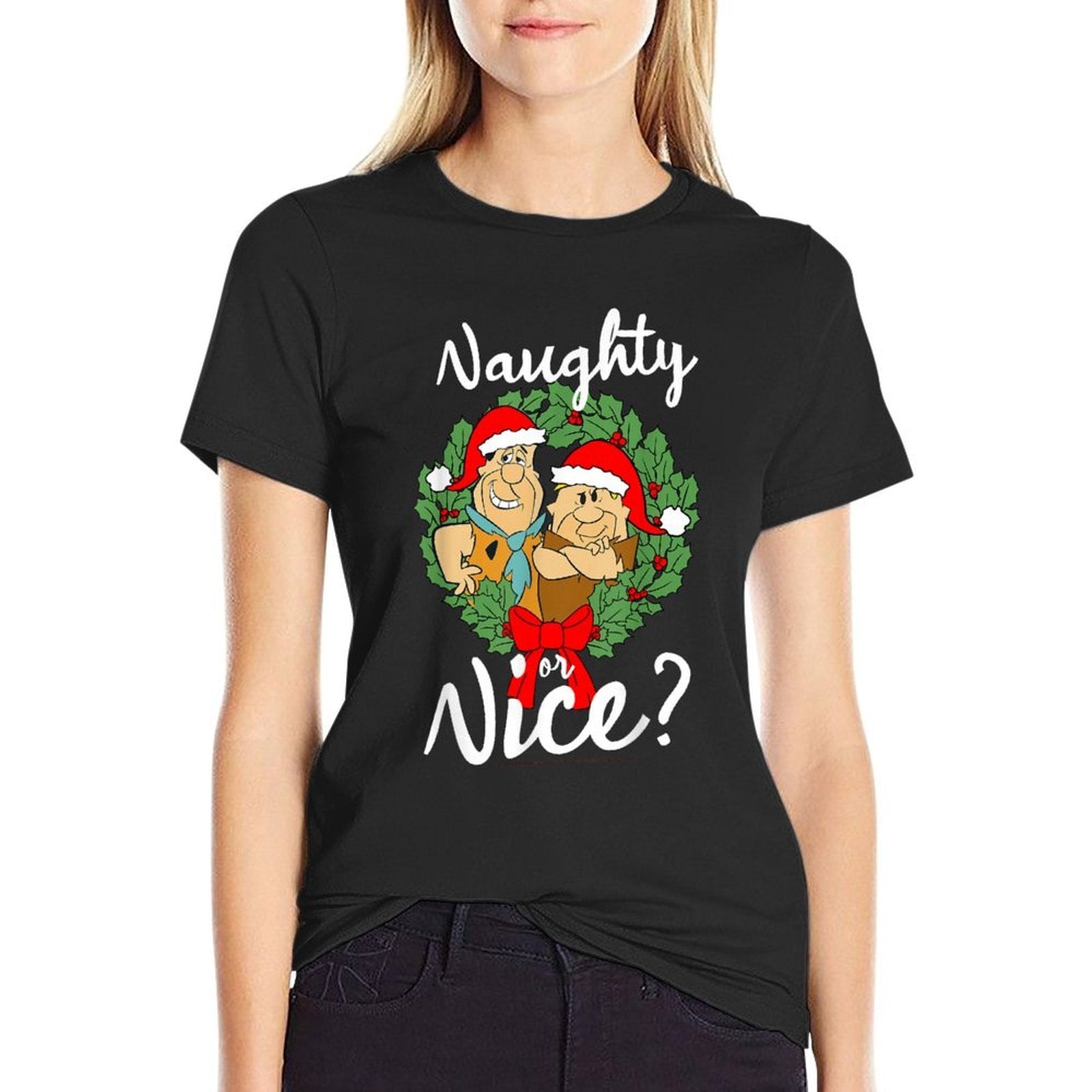The Flintstones Fred And Barney Naughty Or Nice Christmas  Eco-friendly Material T-Shirt