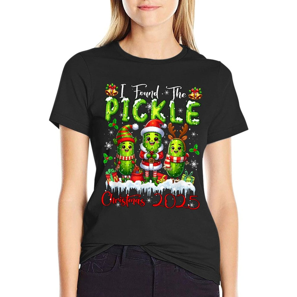 I Found The Pickle Christmas 2025 Santa Reindeer Elf Pickles  Fade-proof Color T-Shirt